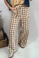Brown Gingham Plaid Tie Elastic Waist Shift Pants