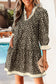 Black Leopard Print Striped Color Block Trim V Neck Bracelet Sleeve Mini Dress