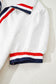 White Textured Jacquard Colorblock Edge Puff Sleeve Quarter Zip Mini Dress