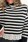 Black Striped High Neck Contrast Ruffle Detail Casual Sweater