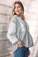 Gray Stripe Half Button Gauze Patchwork Bracelet Sleeve Babydoll Blouse
