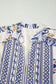 Blue Boho Western Floral Printed Split Neck Ruffled Sleeve Mini Dress