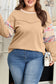 Khaki Exposed Seam Floral Mixed Patchwork Relaxed Plus Size Top