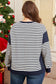 Blue Stripe Contrast Stitched Detail Color Block Patchwork Plus Size Sweatshirt