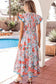 Apricot Floral Print V Neck Contrast Trim Flutter Sleeve Long Dress