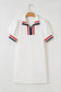 White Textured Jacquard Colorblock Edge Puff Sleeve Quarter Zip Mini Dress