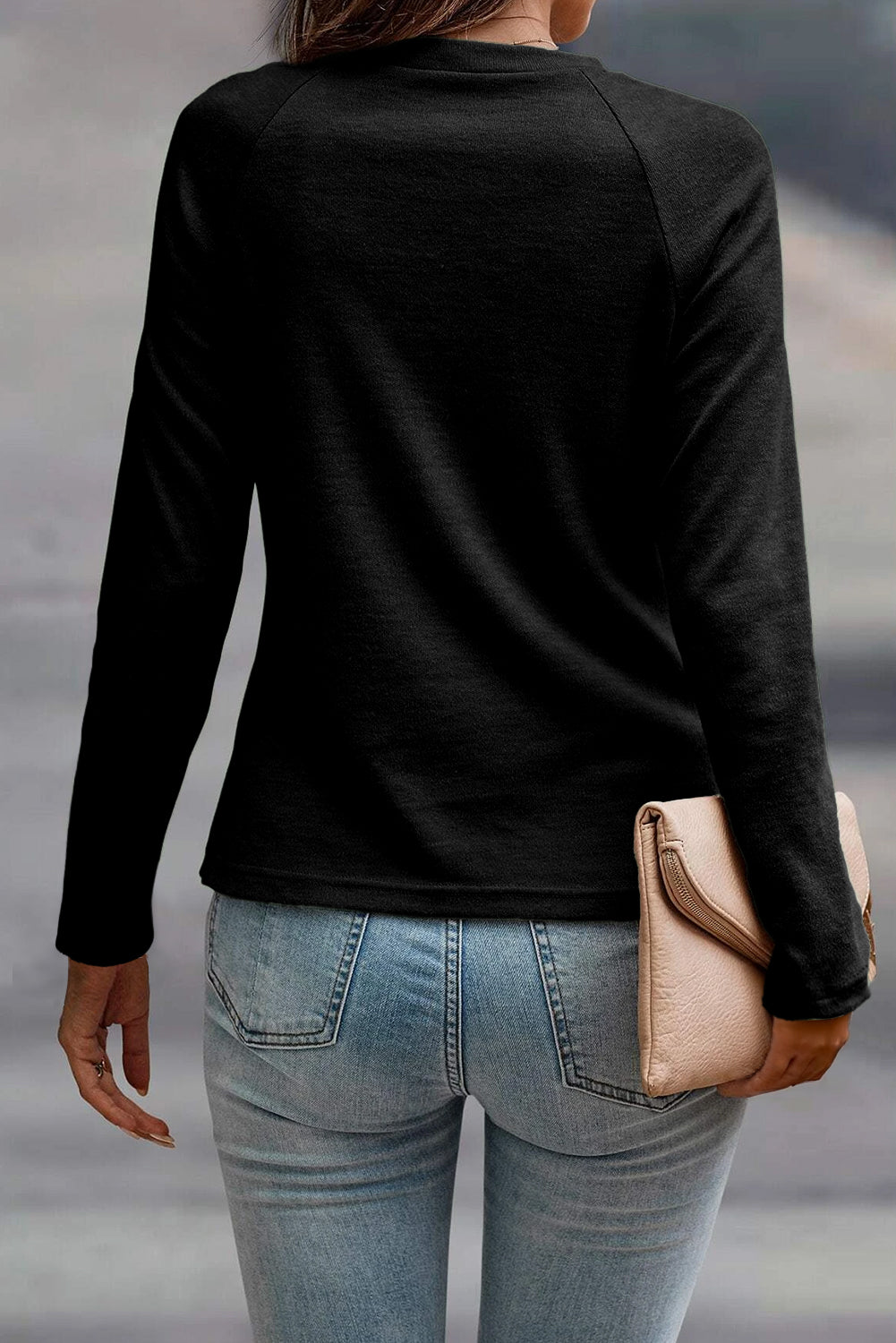 White Solid Color Seam Detail Raglan Long Sleeve Top