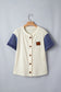 Beige Denim Patchwork Short Sleeve Ribbed Shirt