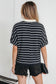 Black Stripe Stand Collar V Neck Elastic Cuffs Half Sleeve Dolman Top