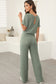 Dark Grey Ribbed Keyhole Short Sleeve Wide Leg Jumpsuit