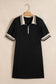 Black Striped Webbing Trim Preppy Polo Tee Dress
