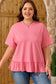 Peach Blossom Solid Color Raw Seam Detail Ruffle Hem Plus Size T Shirt