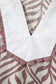 Brown Leaf Print Standing Collar Puff Sleeve Top