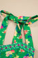 Green Floral Print Contrast Trim Knotted Straps Midi Dress