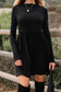 Red Dahlia Frilled Neck Ribbed Knit Patchwork Long Sleeve Mini Dress