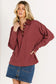 Red Dahlia Solid Color Long Sleeve Thermal Knit Polo Collar Patchwork Top