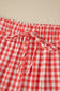 Red Gingham Plaid Tie Elastic Waist Lace Patchwork Hem Casual Shorts