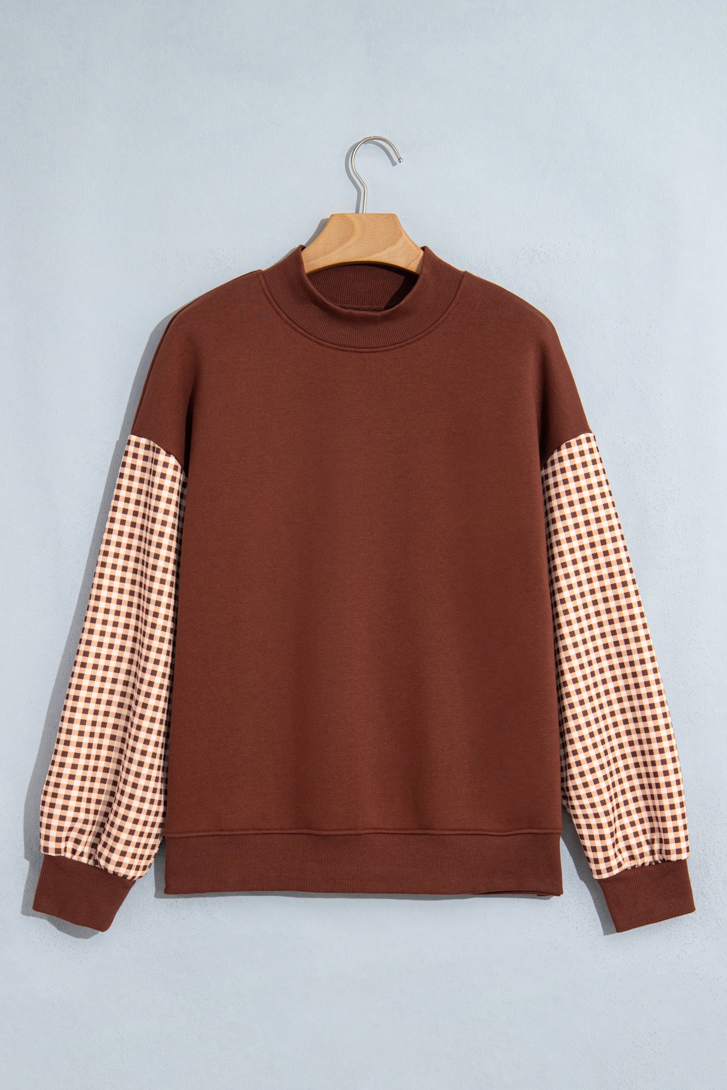 Black Plaid Sleeve Colorblock Loose Tunic Sweatshirt