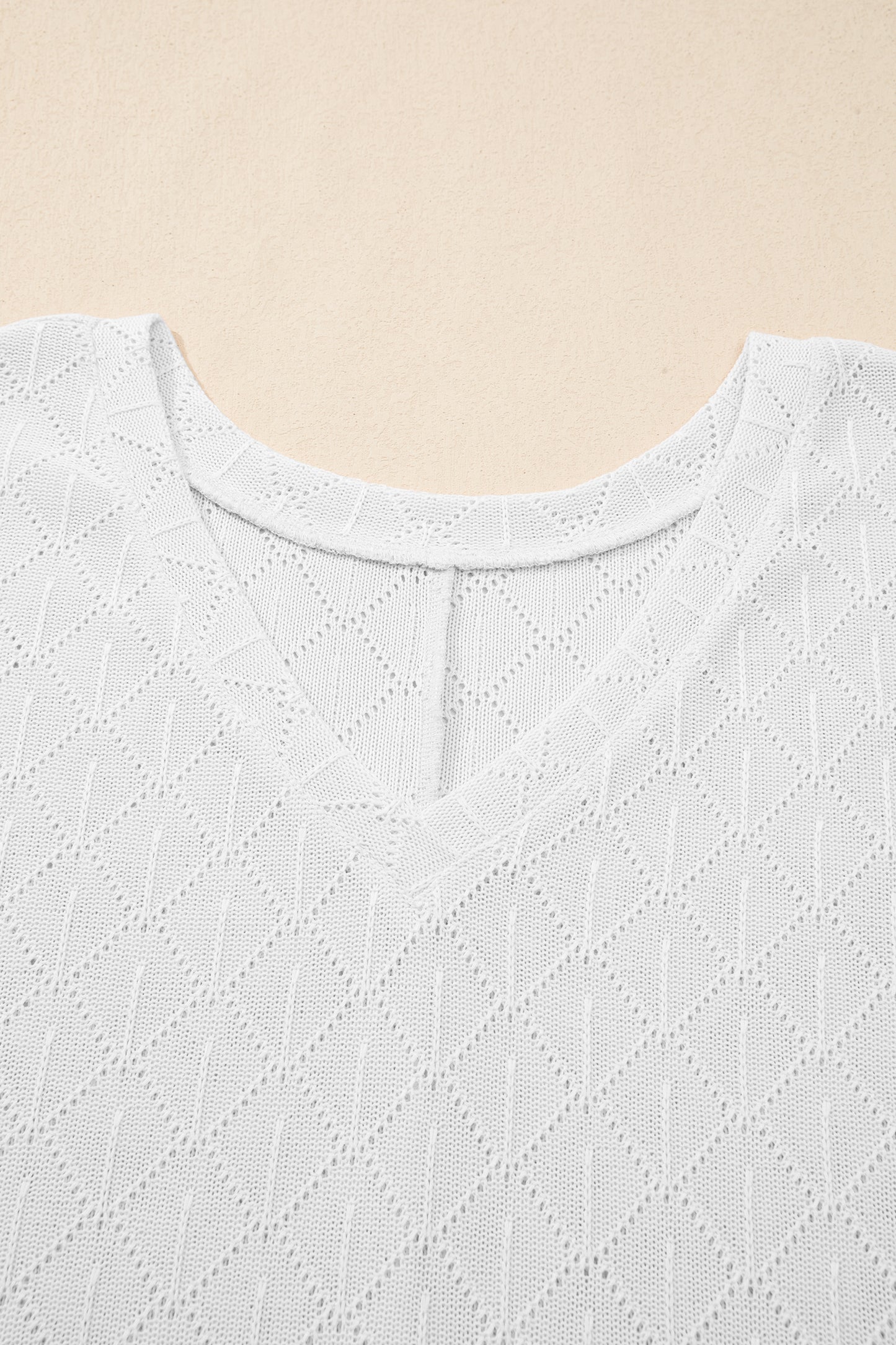 Golden Fleece Pointelle Rhombus Knit Plus Size V Neck Loose Top