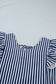 Blue Stripe V Neck Lace Contrast Ruffle Trim Tank Top