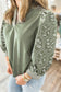 White Floral Puff Sleeve Contrast V Neck Patchwork Blouse