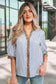 Pink Stripe Leopard Trim V Neck Button Down Half Sleeve Shirt