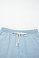 Sky Blue Stripe Plus Size Contrast Drawstring Elastic Waist Denim Shorts