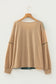 Sail Blue Exposed Stitching Colorblock V Neck Long Sleeve Top