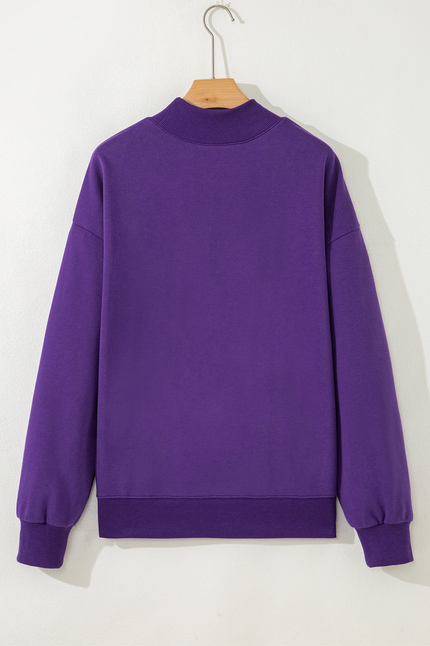 Tillandsia Purple Solid Color Oversized Mock Neck Sweatshirt