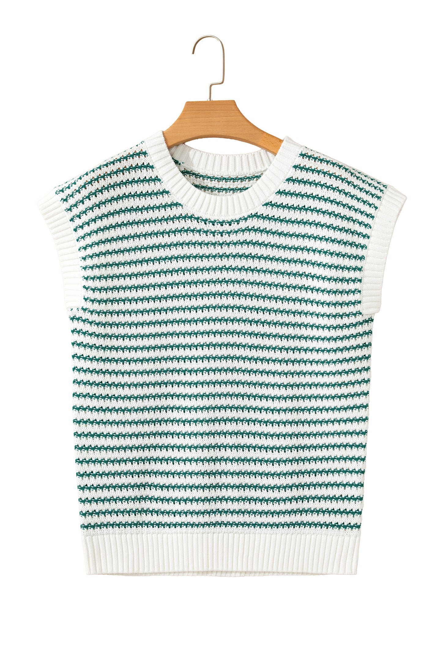 Green Stripe Ribbed Trim Loose Fit Knitted Sweater Vest
