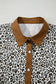 Khaki Plus Size Buttoned Contrast Trim Puff Sleeve Leopard Print Blouse