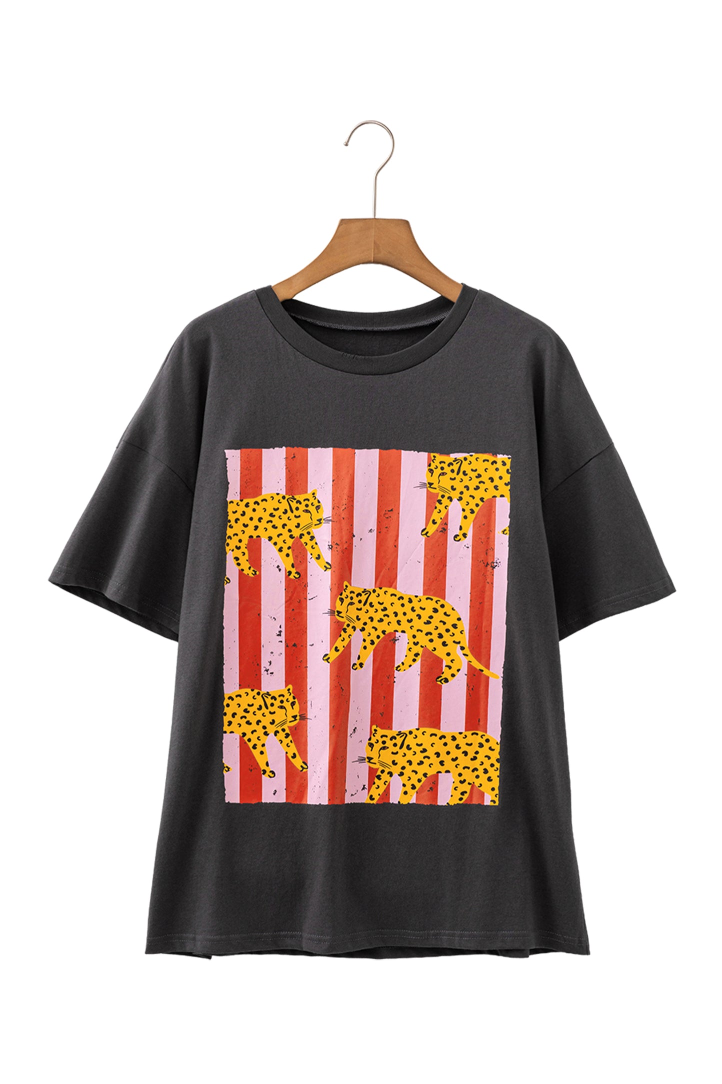 Dark Grey Cheetah Striped Print Retro Fashion Graphic Tee
