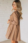 Straw Yellow Lace Trim Peter Pan Collar Long Sleeve Mini Shirt Dress