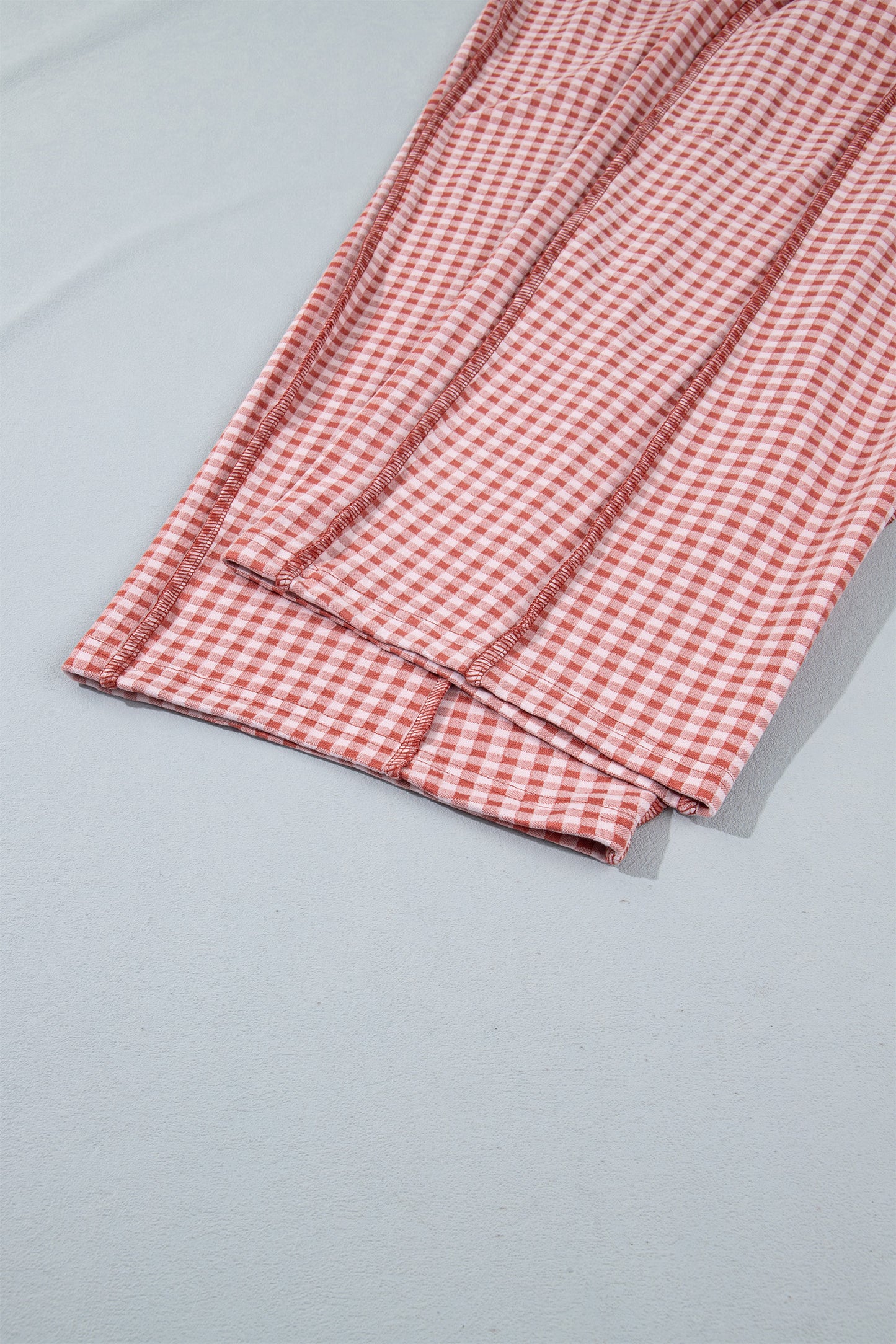 Red Plaid Contrast Trim Drawstring Elastic Waist Shift Pants