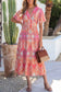 Multicolour Paisley Print V-Neck Short Sleeve Boho Maxi Dress with Ruffle Details
