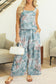 Green Tropical Palm Printed Cropped Tank Drawstring Wide Leg Pant Set