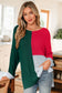 Chestnut Color Block Knit V Neck Loose Sweater