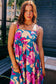 Dark Blue Floral High Waist Sleeveless Flared Long Dress