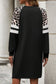Black Leopard Print Patchwork Varsity Raglan Sleeve Sweatshirt Dress