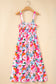 Pink Floral Print Adjustable Straps Smocked High Waist Sundress