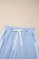 Sky Blue Lace Accent Zipped Collar Short Sleeve Top Sweatpants Set