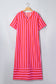 Red Stripe V Neck Cuffed Sleeve Relaxed Split Midi Dress