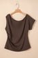 Black Plus Size Solid Color Asymmetric Neck Short Sleeve Blouse