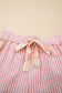 Light Pink Floral Trim Ribbon Knot Striped Casual Shorts
