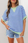 Pink Stripe Contrast Trim Loose Short Sleeve Top