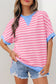Pink Stripe Contrast Trim Loose Short Sleeve Top