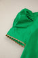 Bright Green Ricrac Trim Color Block Patchwork Shirt Collar Short Sleeve Blouse