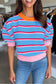Green Stripe Colorblock Trim Half Sleeve Sweater Top