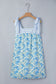 Sky Blue Floral Print Striped Patchwork Bow Knot Straps Mini Dress