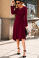 Blackish Green Solid Color Ruched Detail Long Sleeve Midi Dress
